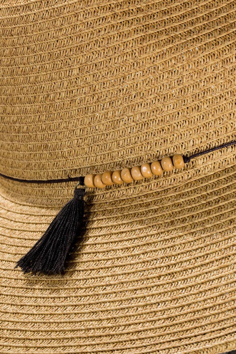 Duo-Tone Panama Hat with Wood Beads