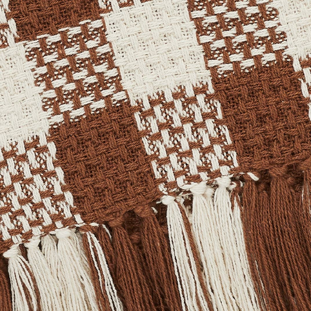 Amber Heritage Check Throw Blanket with Fringe 50x60