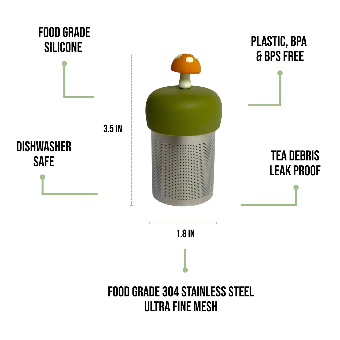 Mushroom | Floating Tea Infuser | Green Base | Yellow