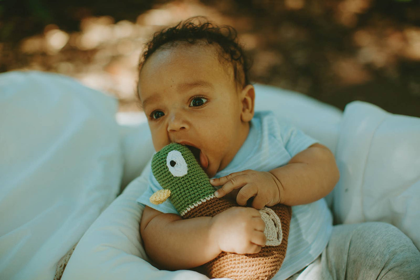 Playful Mallard Baby Rattle - Organic Cotton Crochet