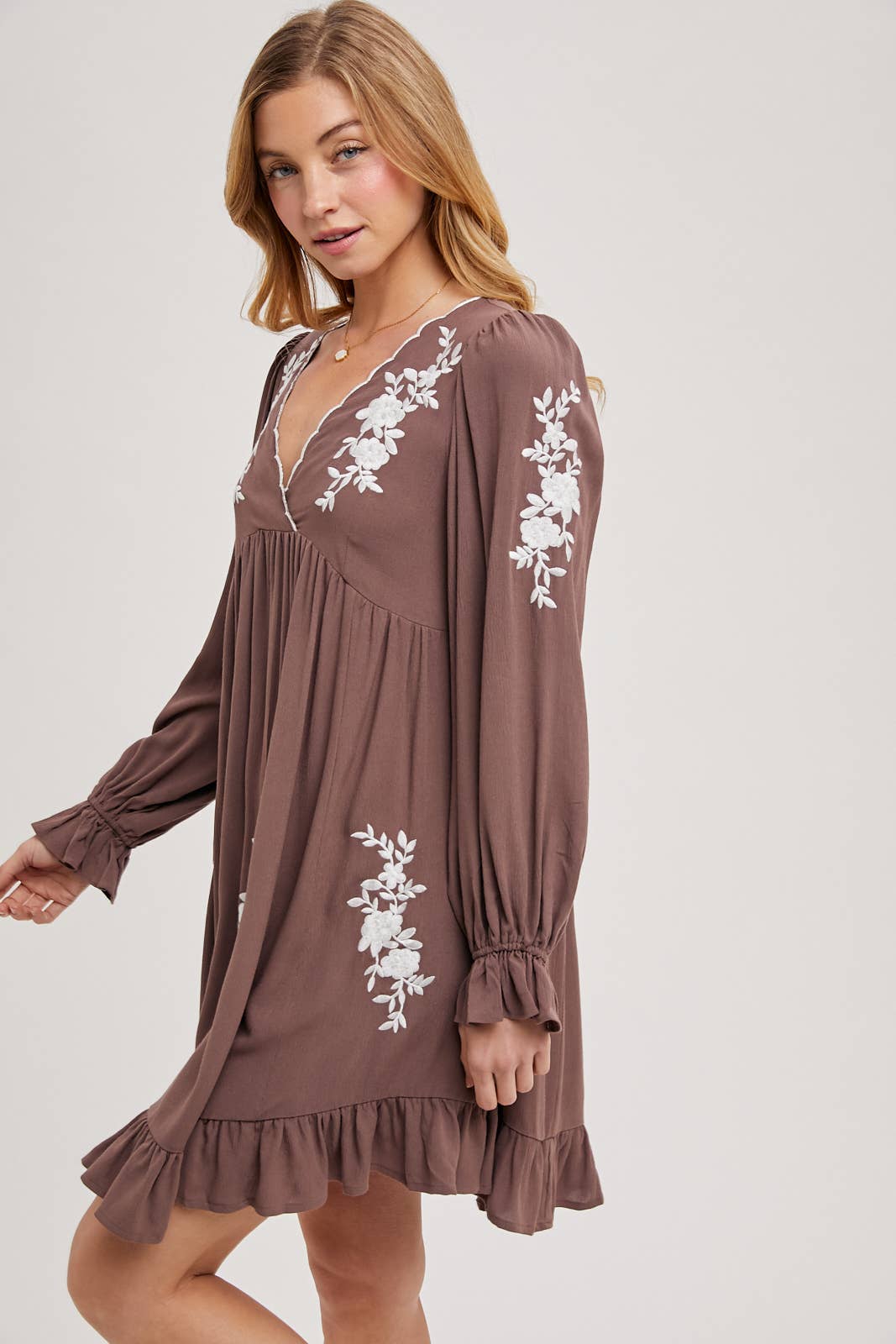 EMBROIDERED V-NECK RUFFLED DRESS - EASTER DAY