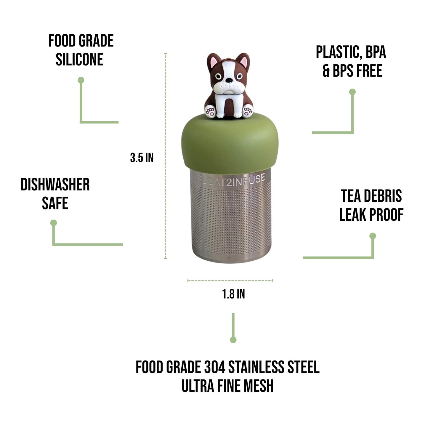 Terrier | Floating Tea Infuser | Green Base | Brown Dog