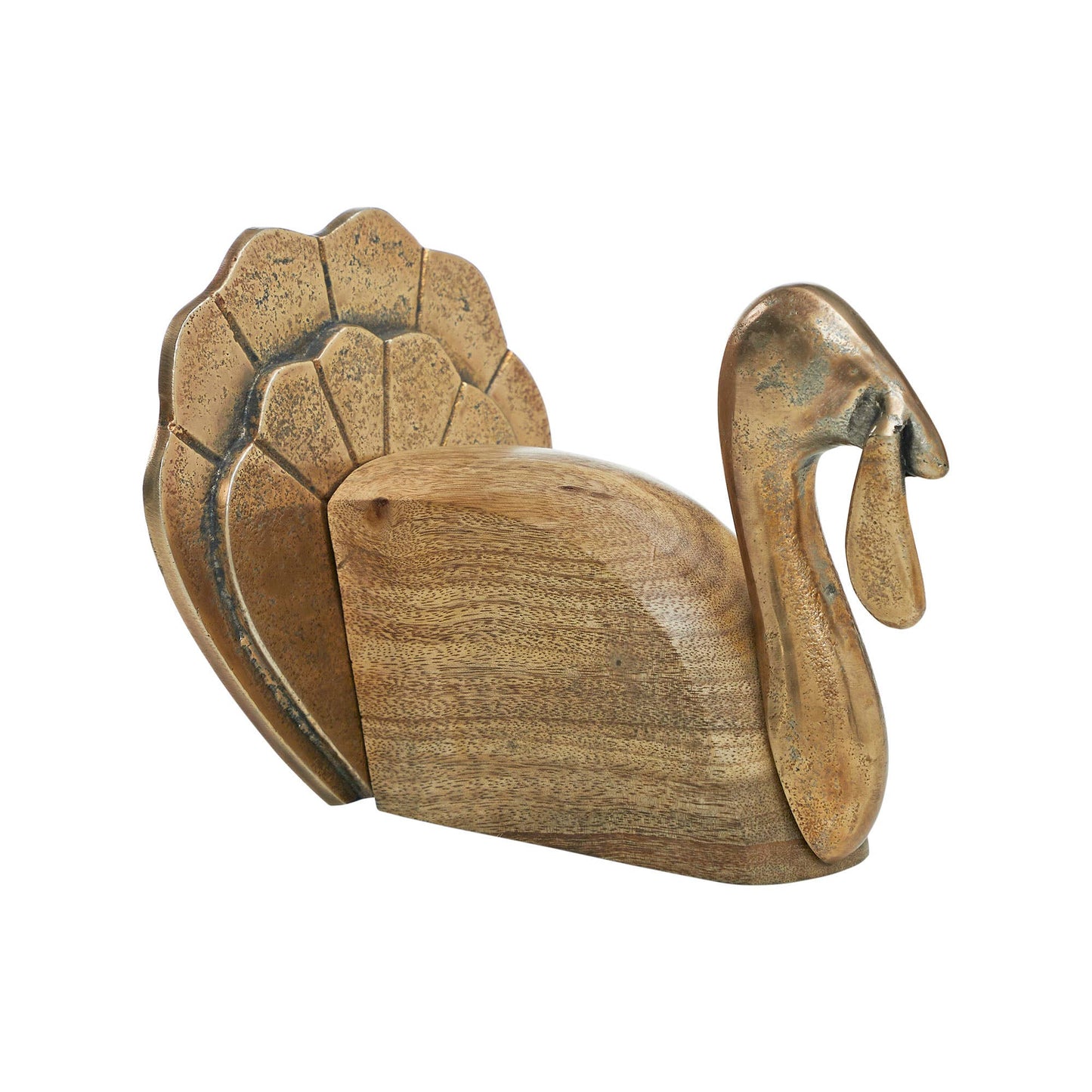 Wooden Turkey Figurine 8.5" Rustic Burnished Gold Fall Decor