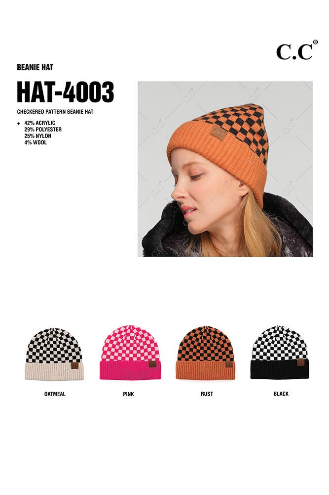 C.C Checkered Pattern Beanie Hat
