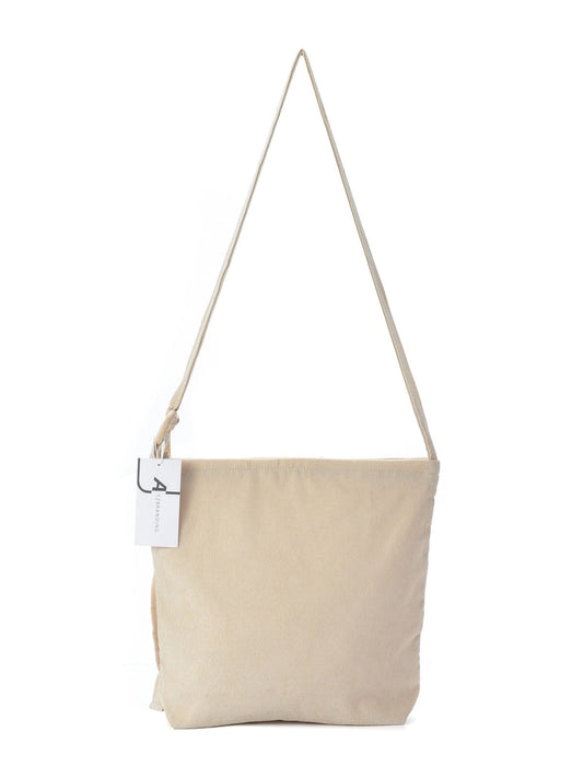 Vintage Floral Corduroy Tote Bag - Beige Color