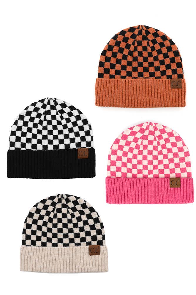C.C Checkered Pattern Beanie Hat