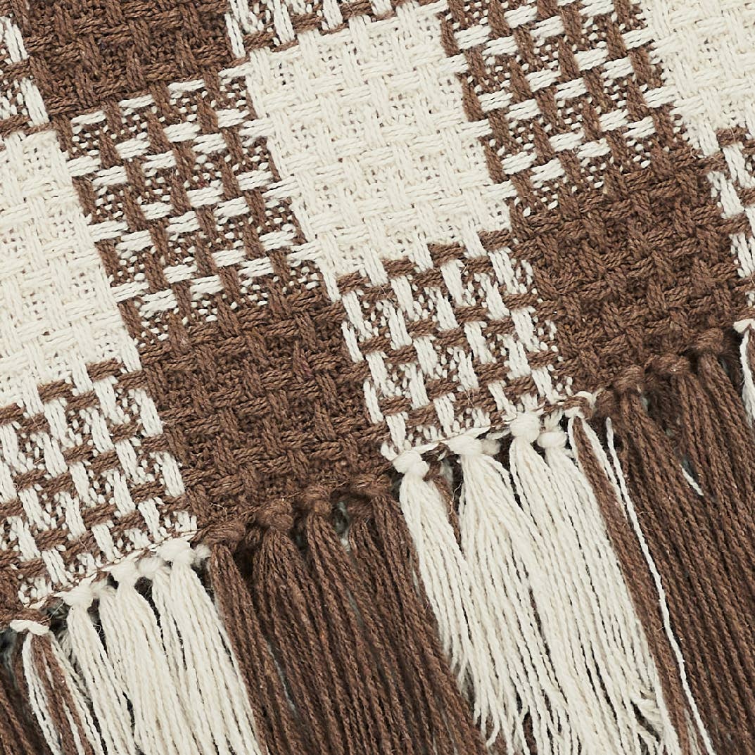 Cocoa Brown Heritage Check Throw Blanket with Fringe 50x60