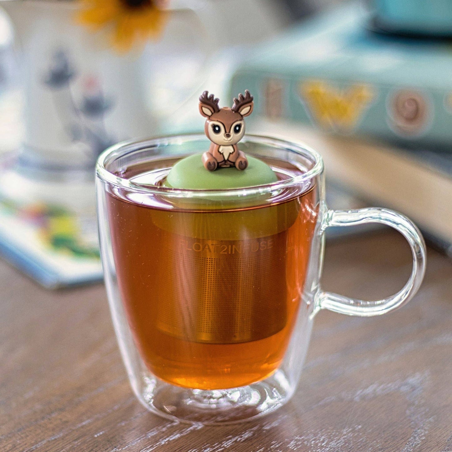 Deer | Floating Tea Infuser | Green Base | Brown Deer