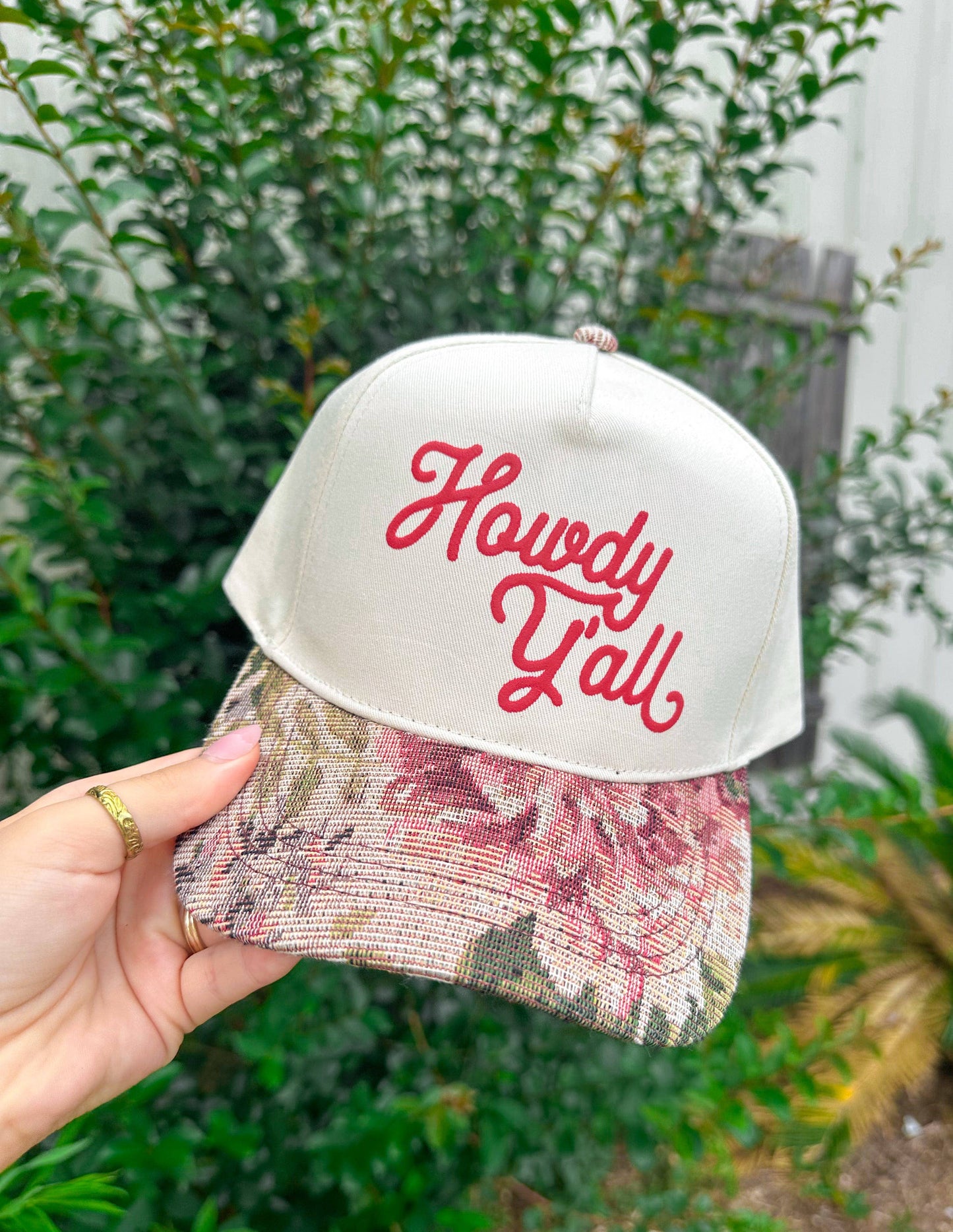 Howdy Y'all Red Vintage Floral Canvas Trucker Hat