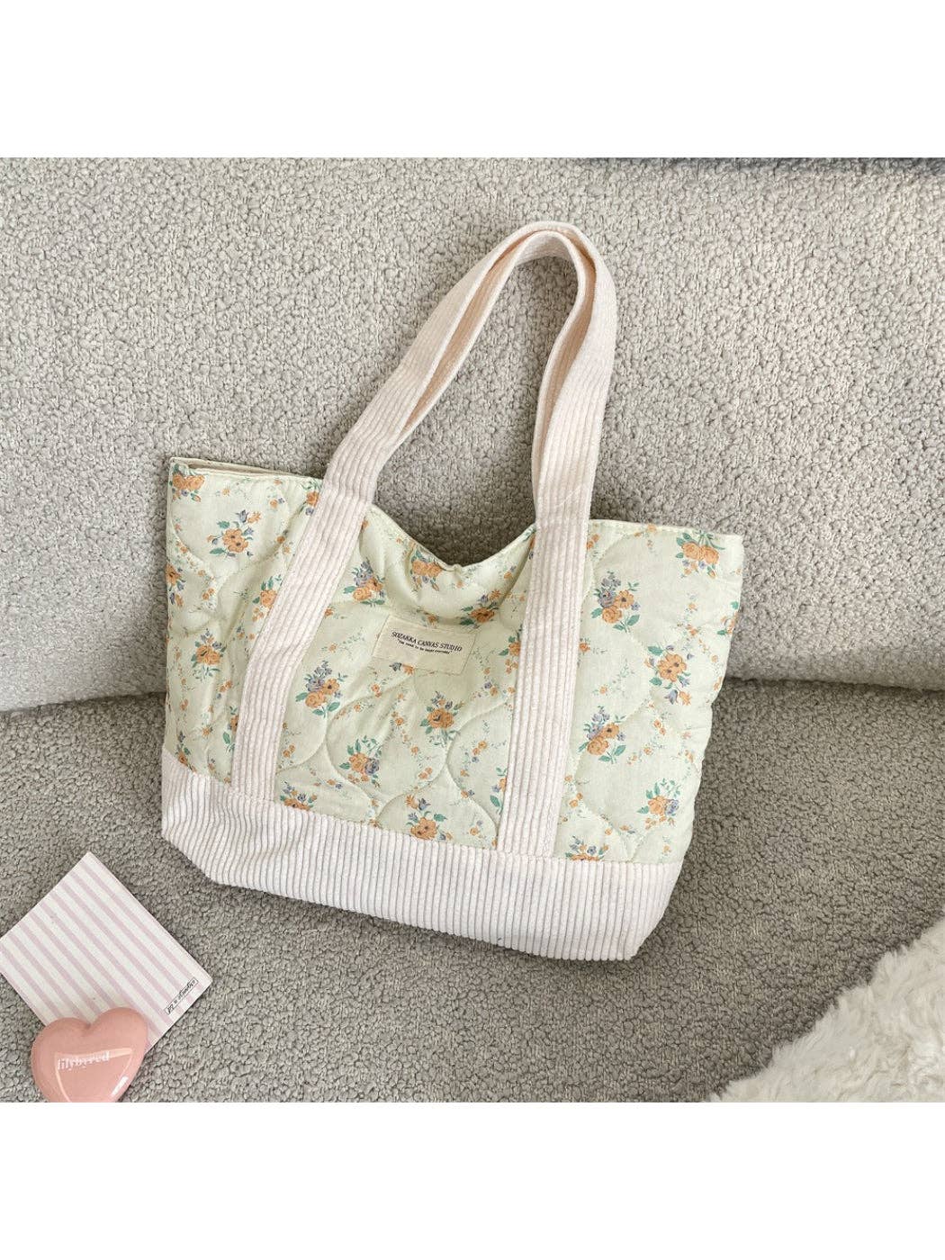 Cosbai - Quilted Floral Tote Bag