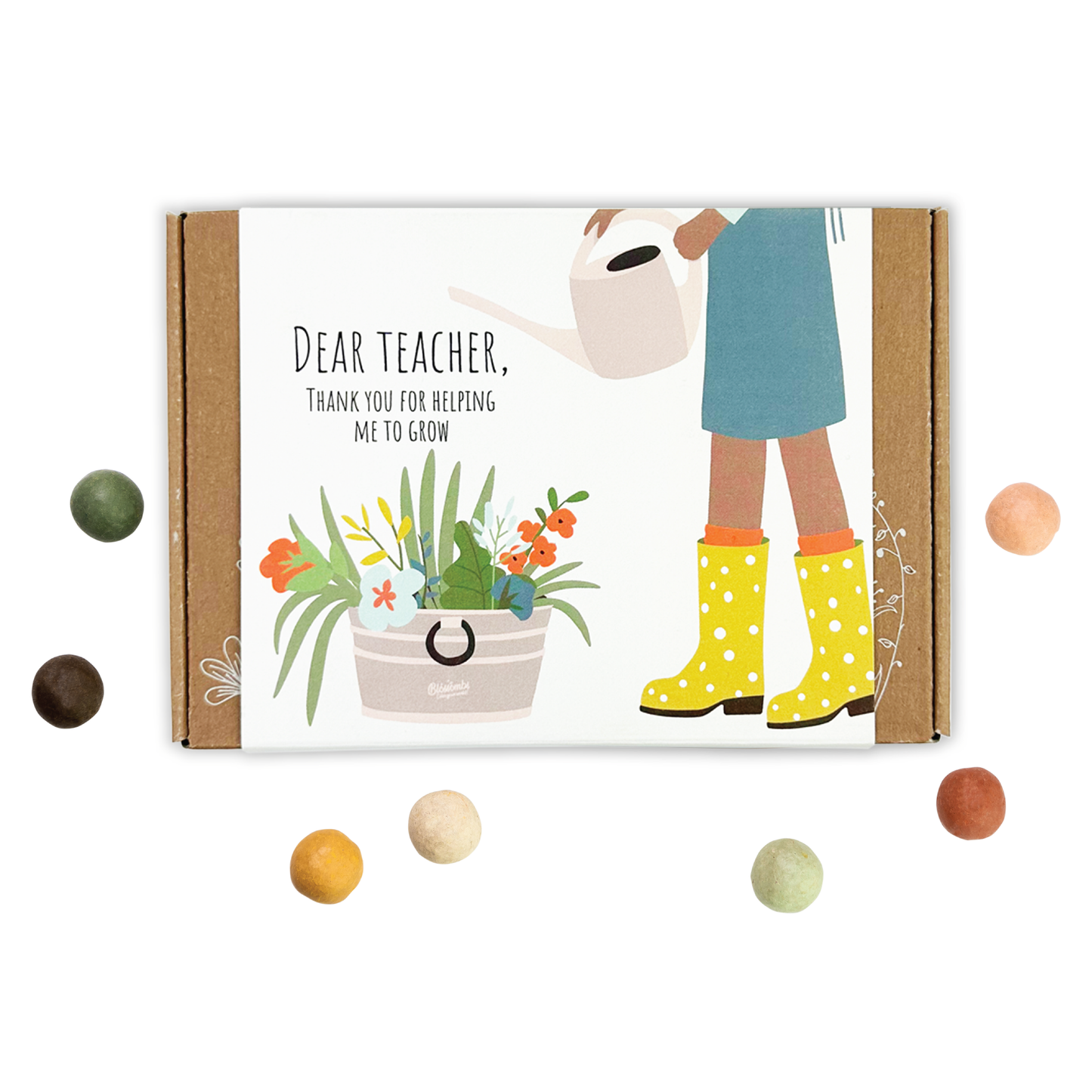 Small “Dear Teacher” Seed Bomb Box – 7 Wildflower Gift Balls