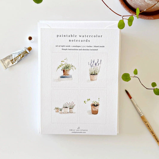 Potted plants paintable watercolor notecard set