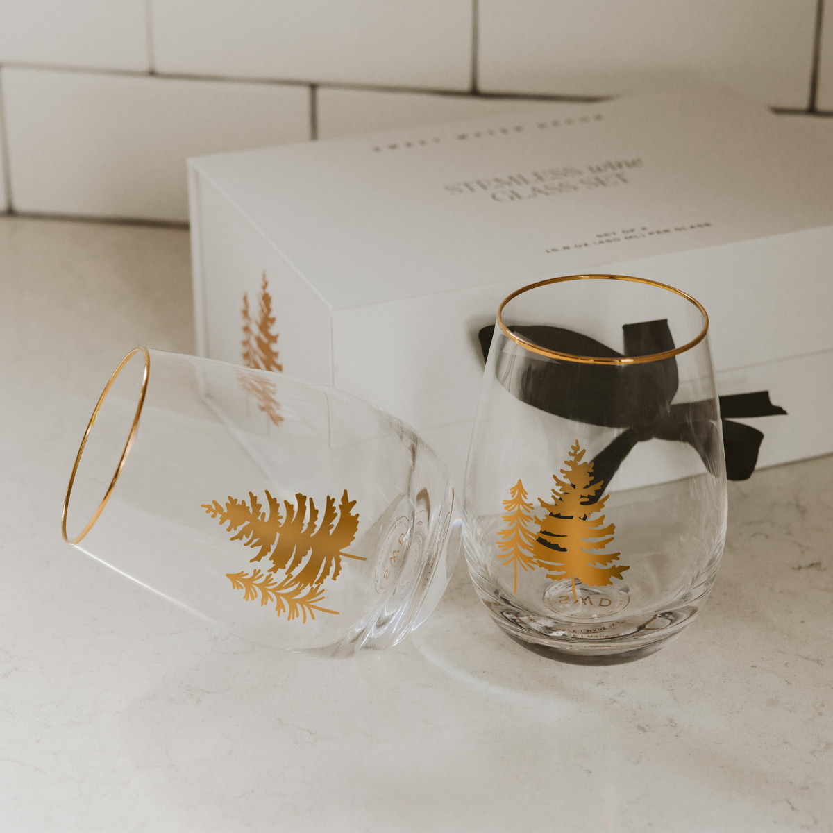 Trees Stemless Wine Glasses, Boxed Set of 2
