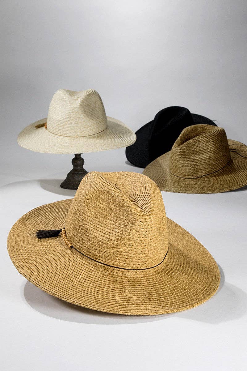 Duo-Tone Panama Hat with Wood Beads