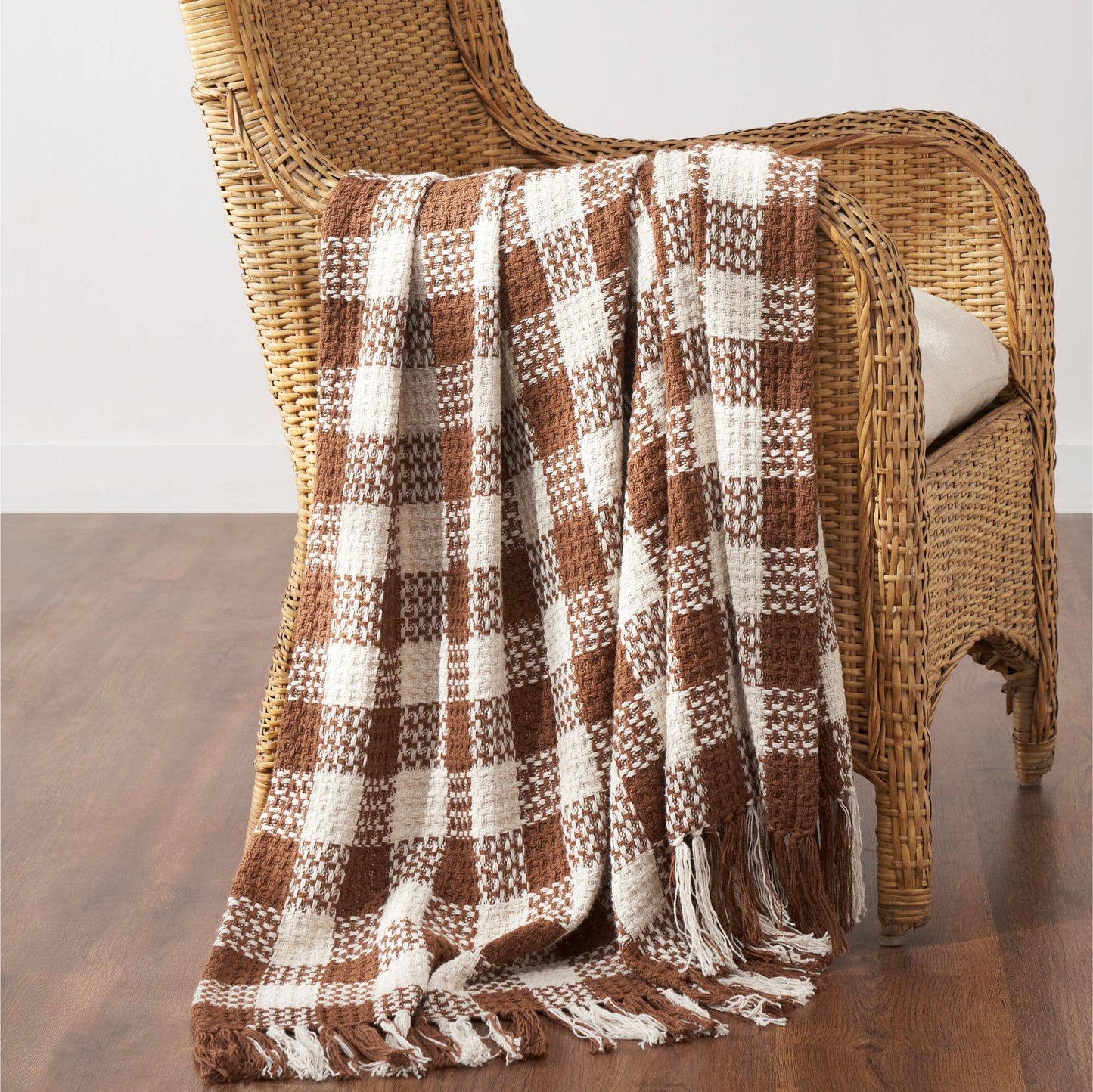 Amber Heritage Check Throw Blanket with Fringe 50x60