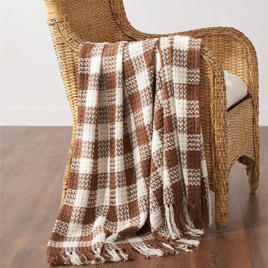 Amber Heritage Check Throw Blanket with Fringe 50x60