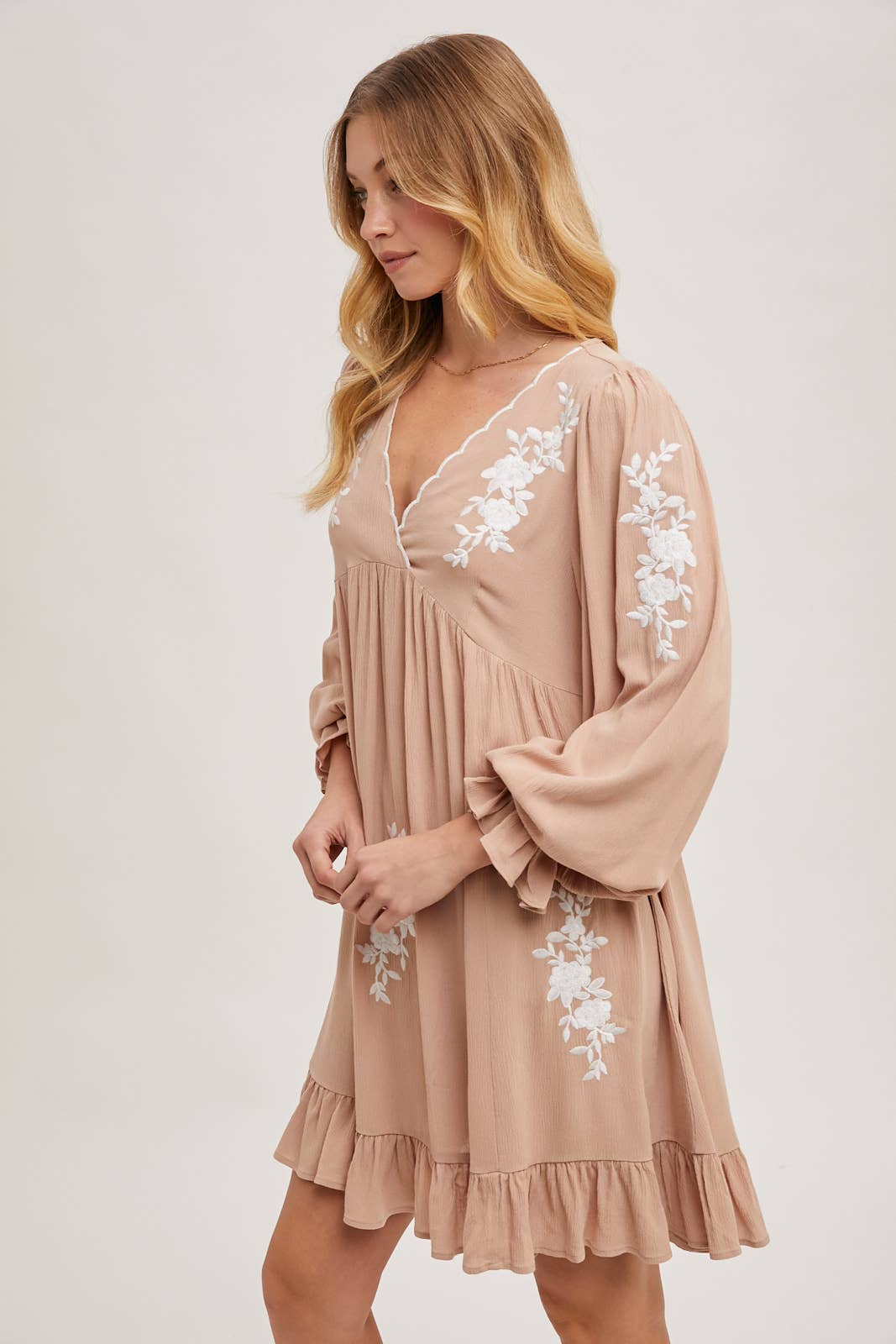 EMBROIDERED V-NECK RUFFLED DRESS - EASTER DAY