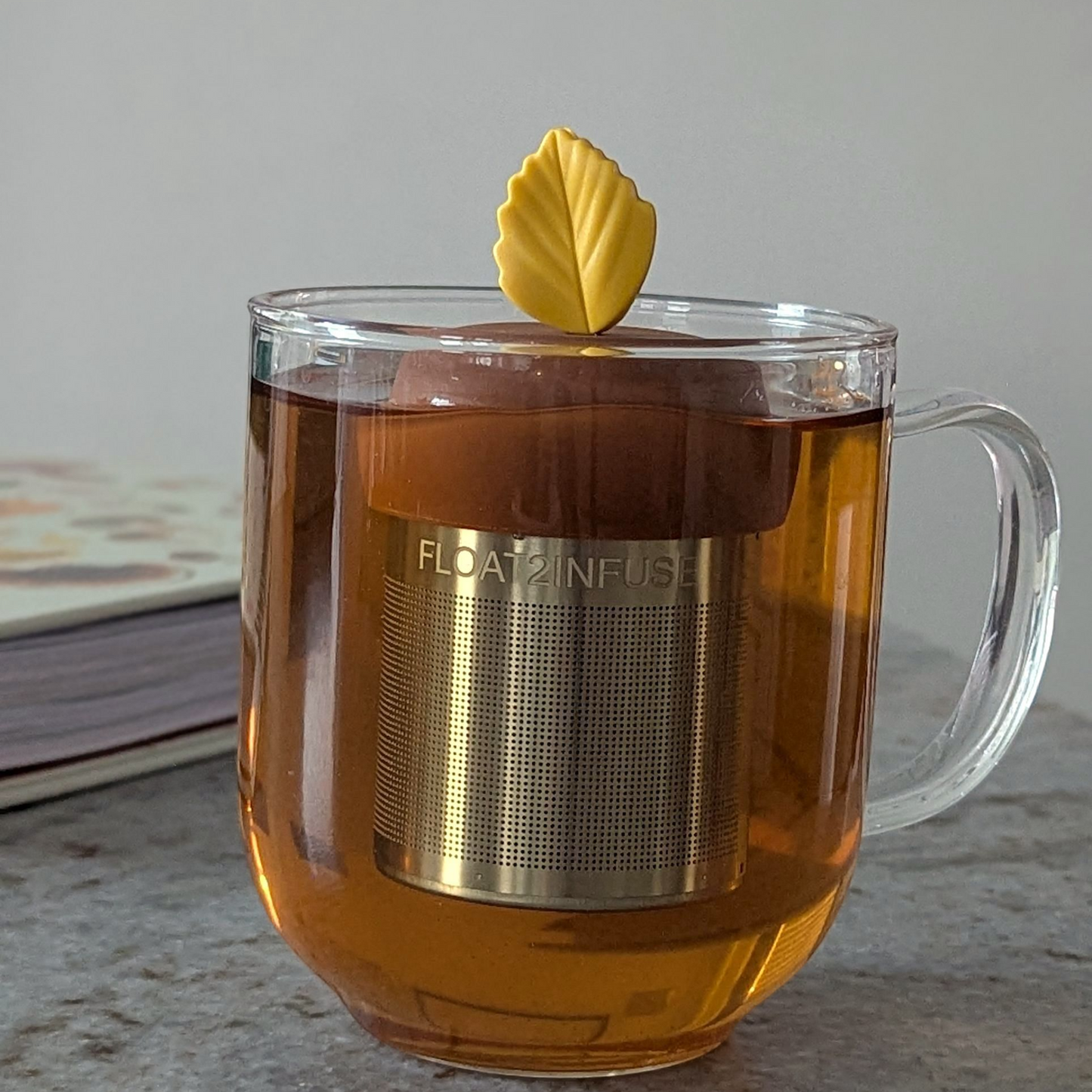 Yellow Fall Leaf | Floating Tea Infuser | Light Brown Base