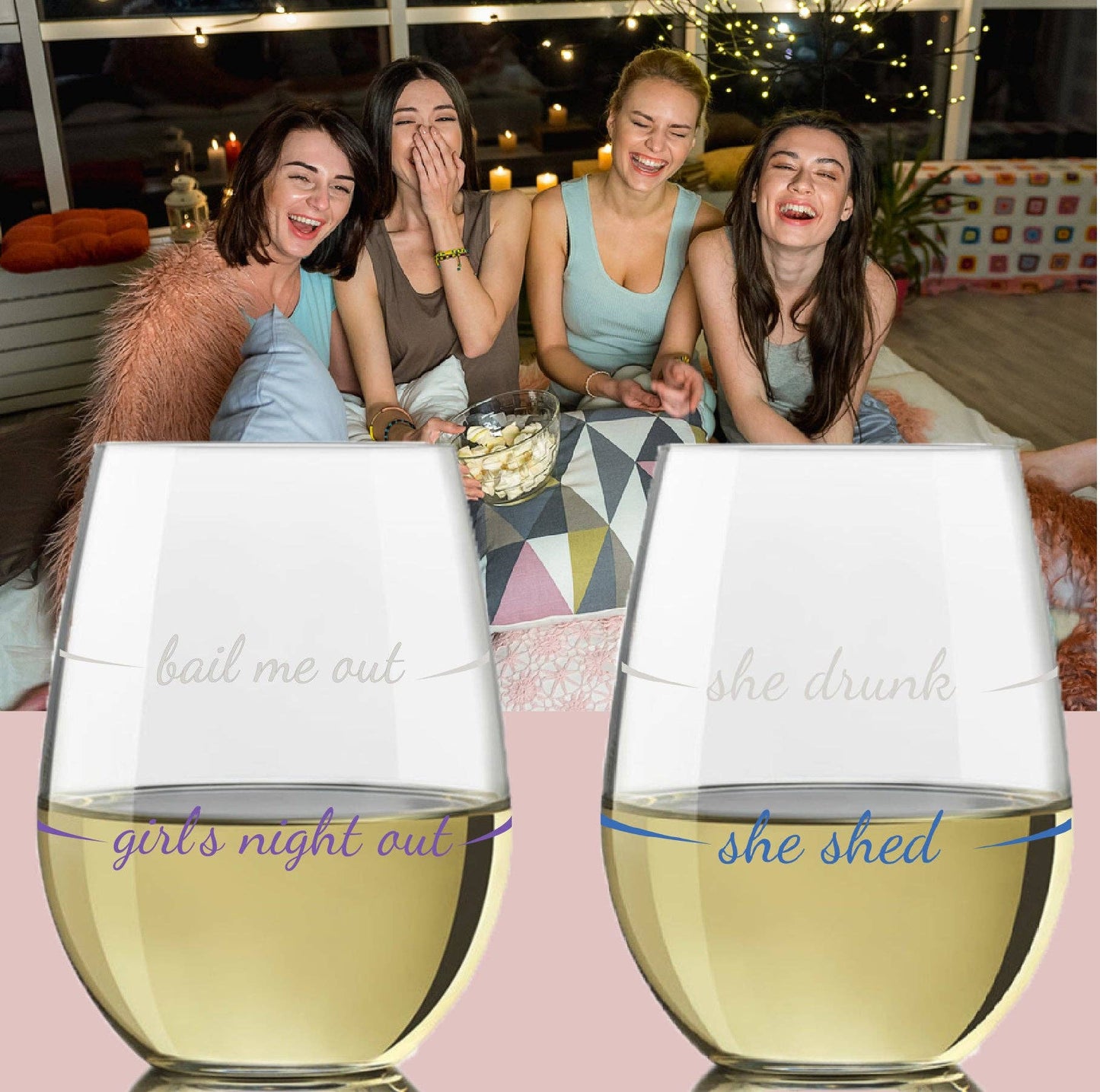 Stemless Wine Glass - Set of 2 | Girl's Night Out / Bail Me Out