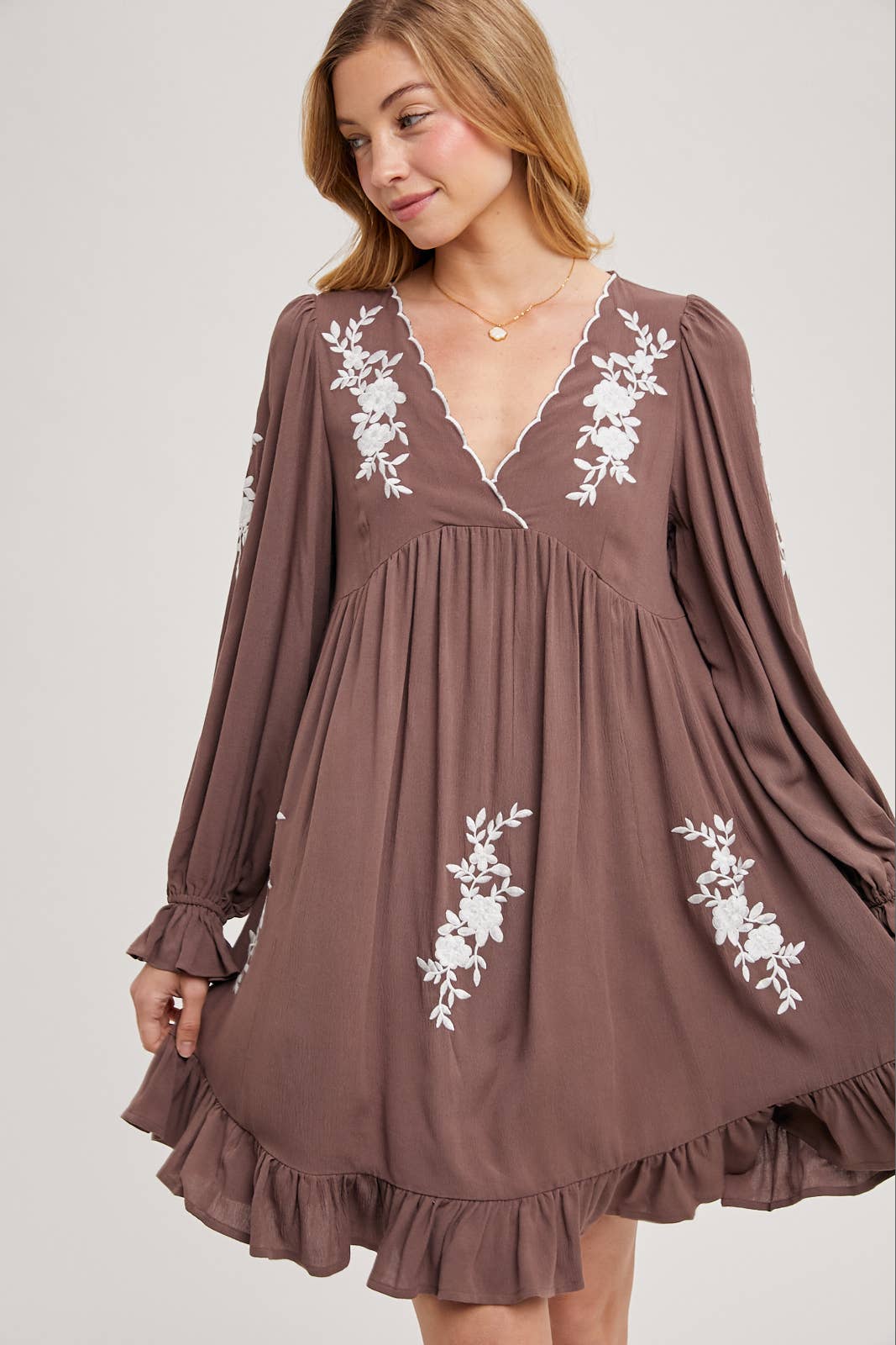 EMBROIDERED V-NECK RUFFLED DRESS - EASTER DAY