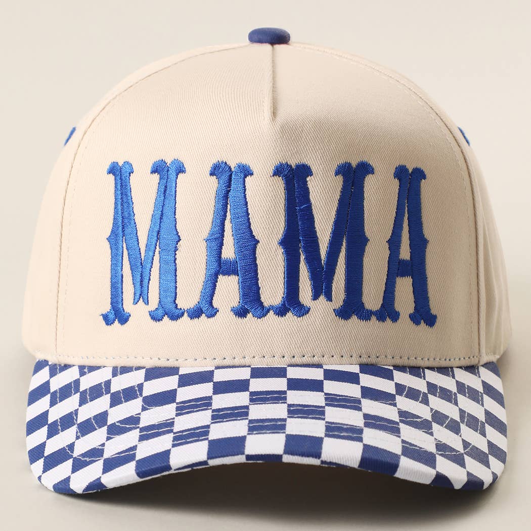 MAMA Embroidered Checkered Brim Trucker Hat