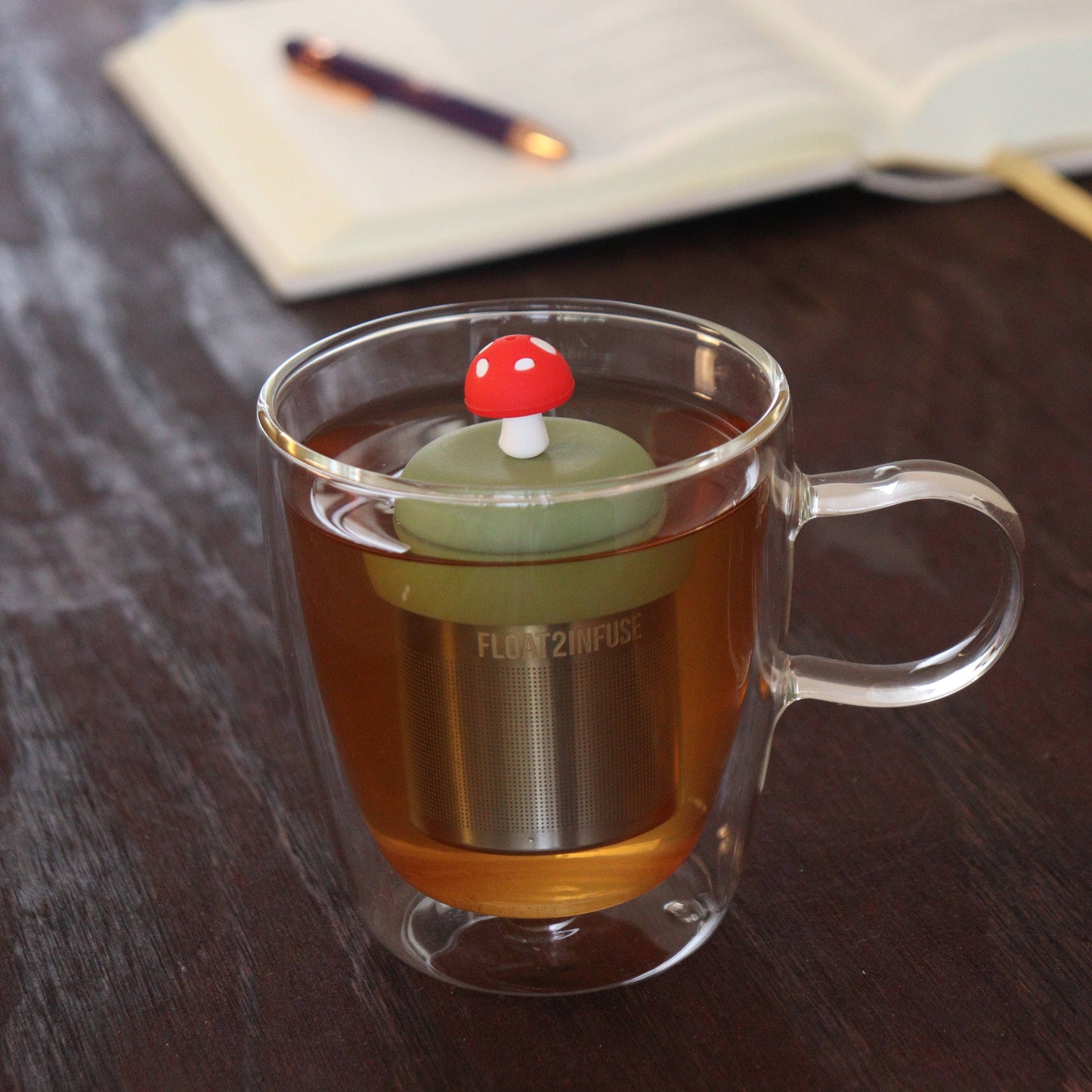 Mushroom | Floating Tea Infuser | Green Base | Red