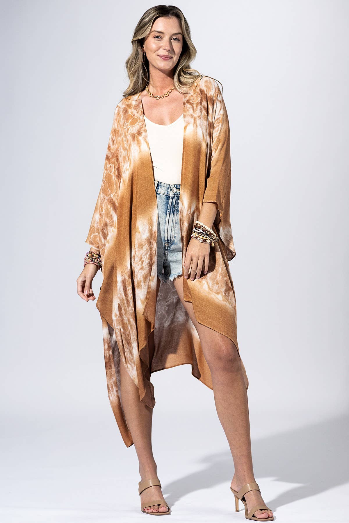 Brown Tie-Dye Border Kimono