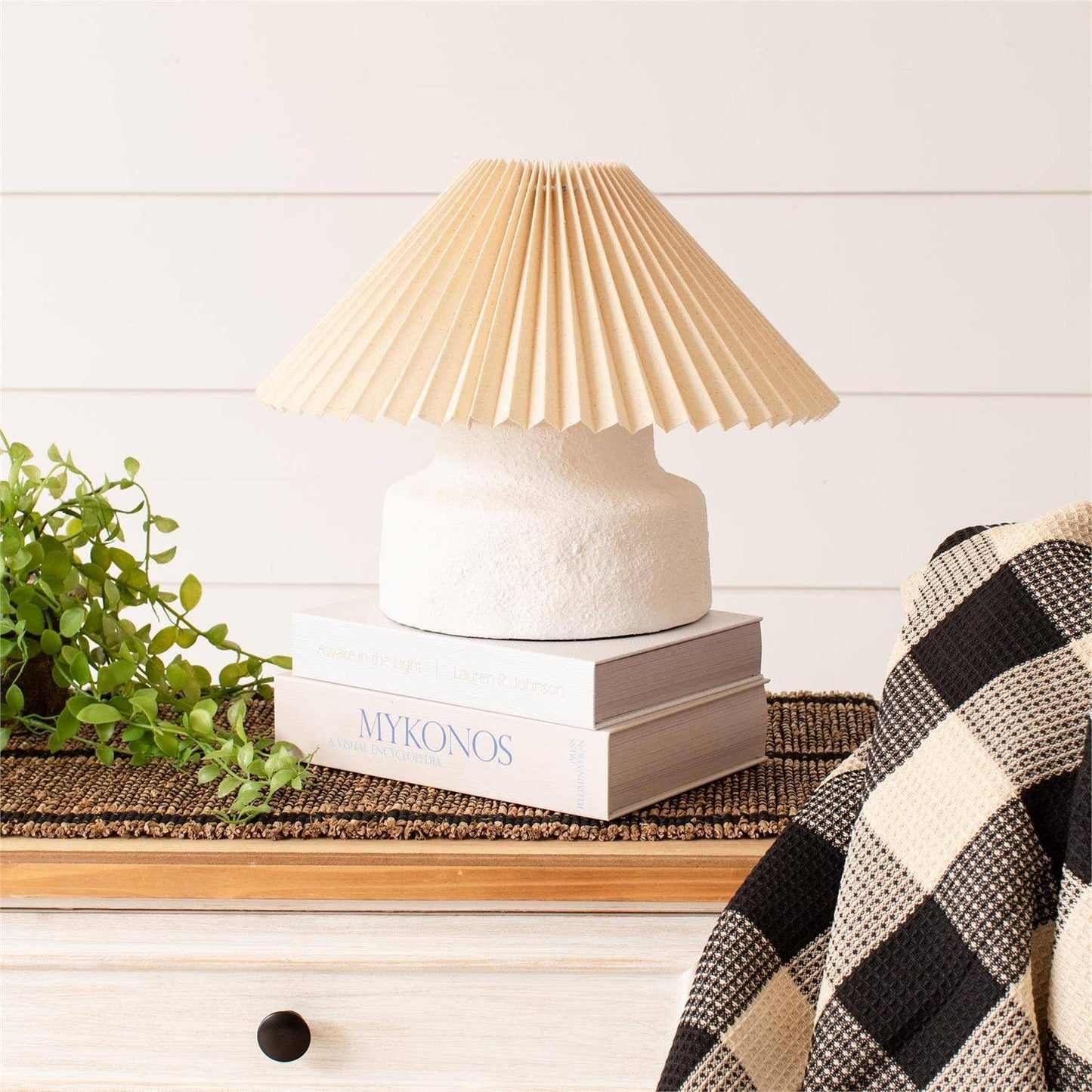 Lamp - Rustic White Base, Pleated Cream Shade