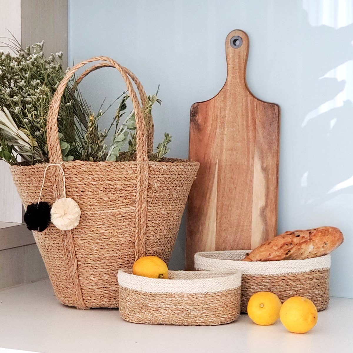 Handwoven Wicker Storage Basket • Savar Oval Bowl - Set of 3