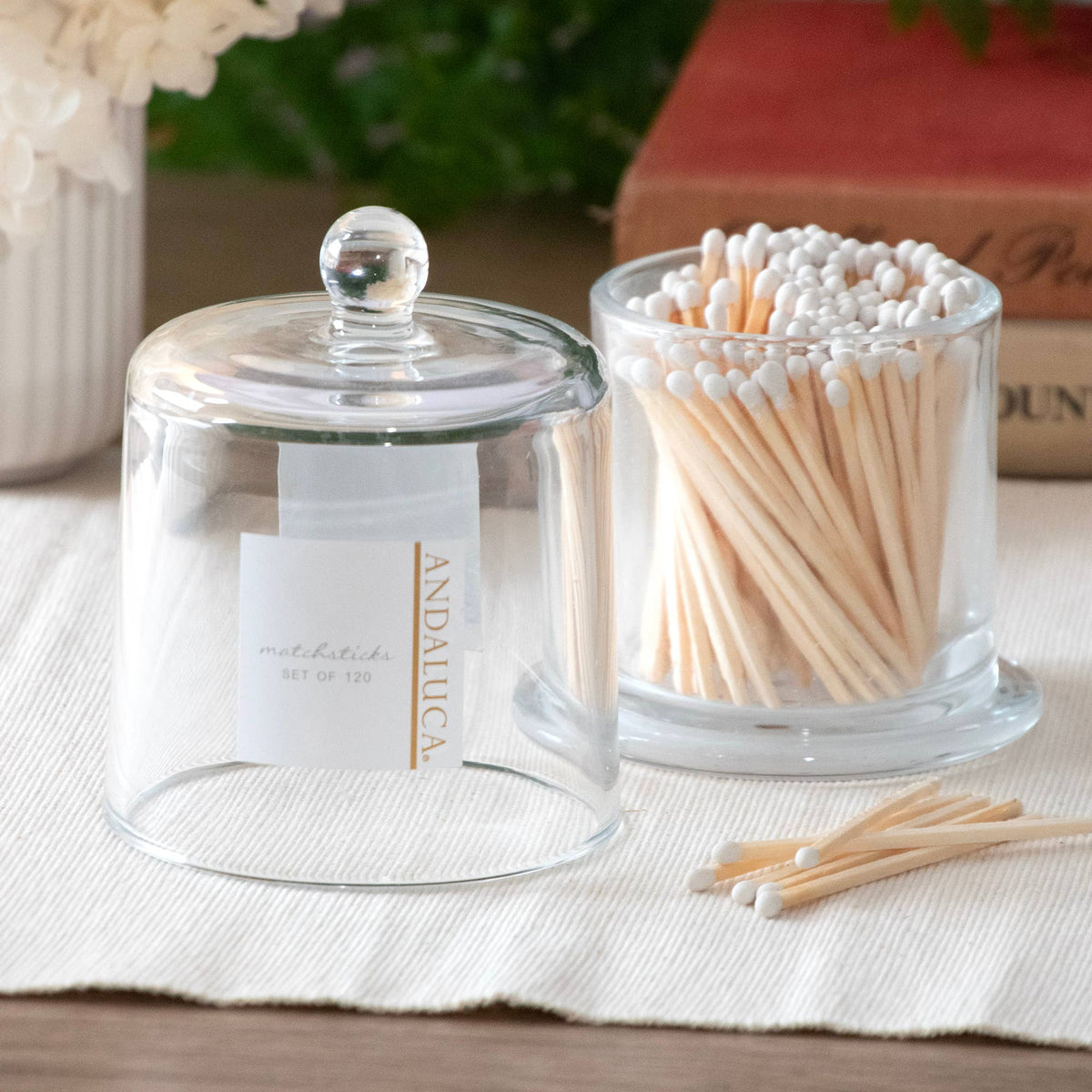 Glass Jar with Lid & 120 Wooden White Matches