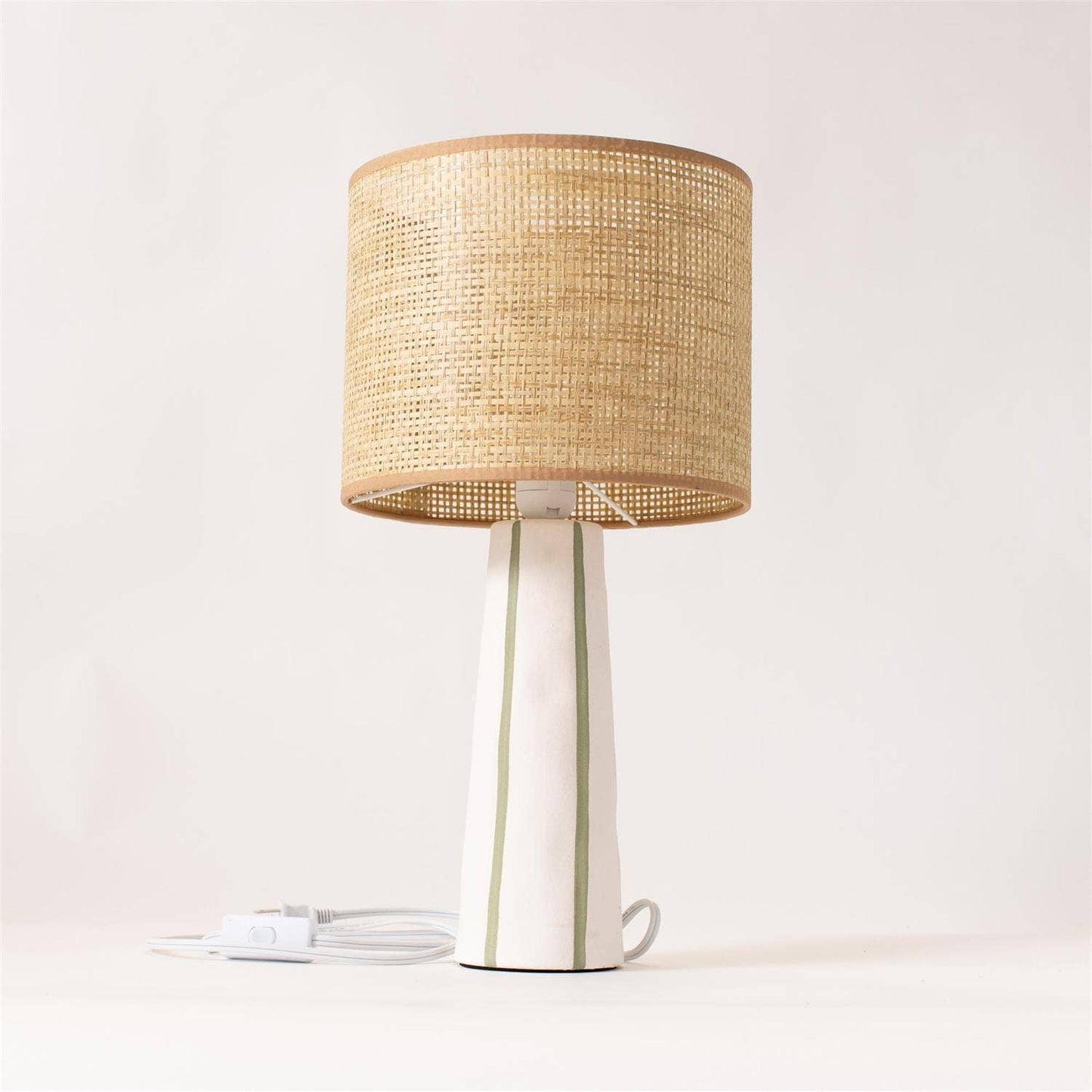 Lamp - Green Striped Base, Natural Woven Shade
