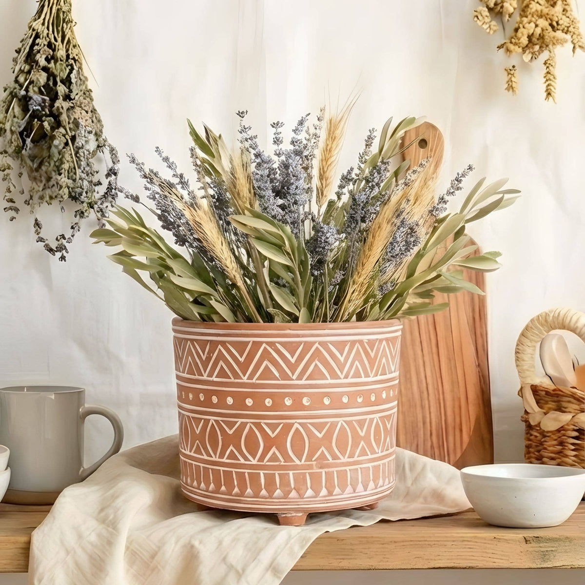 5.5" Handmade Pot Planter • Hand Etched Terracotta Pot-Small