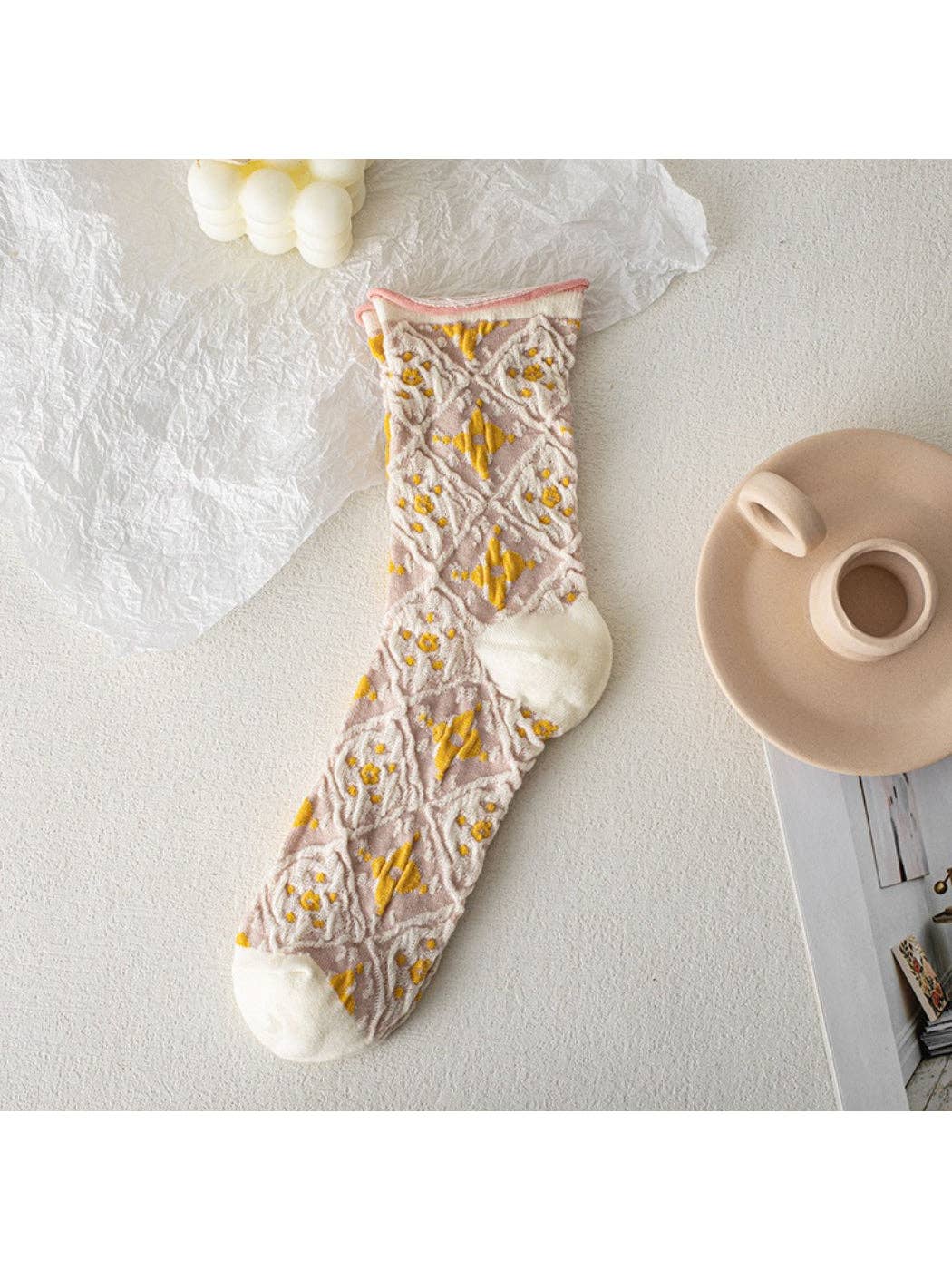 Rufia - Vintage Floral Knit Crew Socks