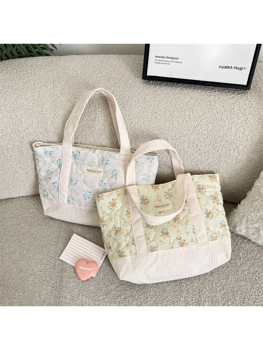 Cosbai - Quilted Floral Tote Bag