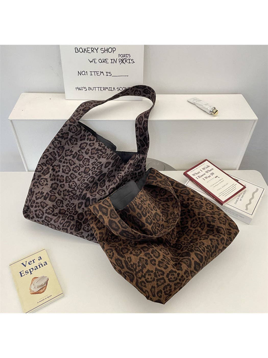 Cosbai - Leopard Print Tote Shoulder Bag