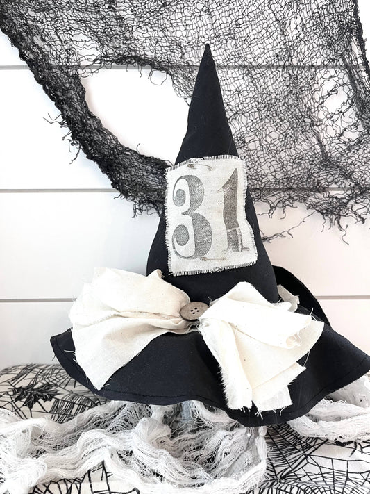 Primitive Witch Hat Black, Handmade Halloween Home Decor
