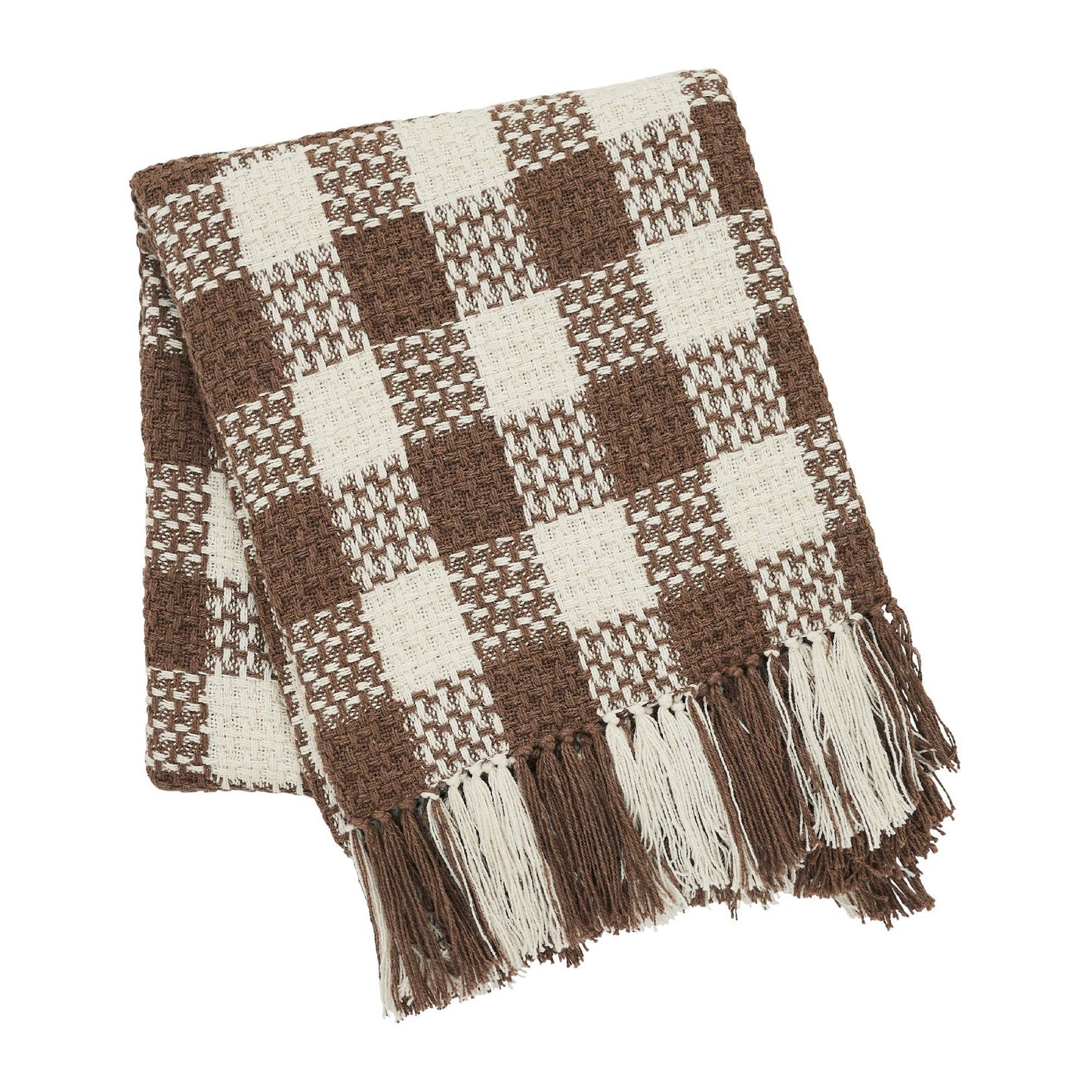 Cocoa Brown Heritage Check Throw Blanket with Fringe 50x60