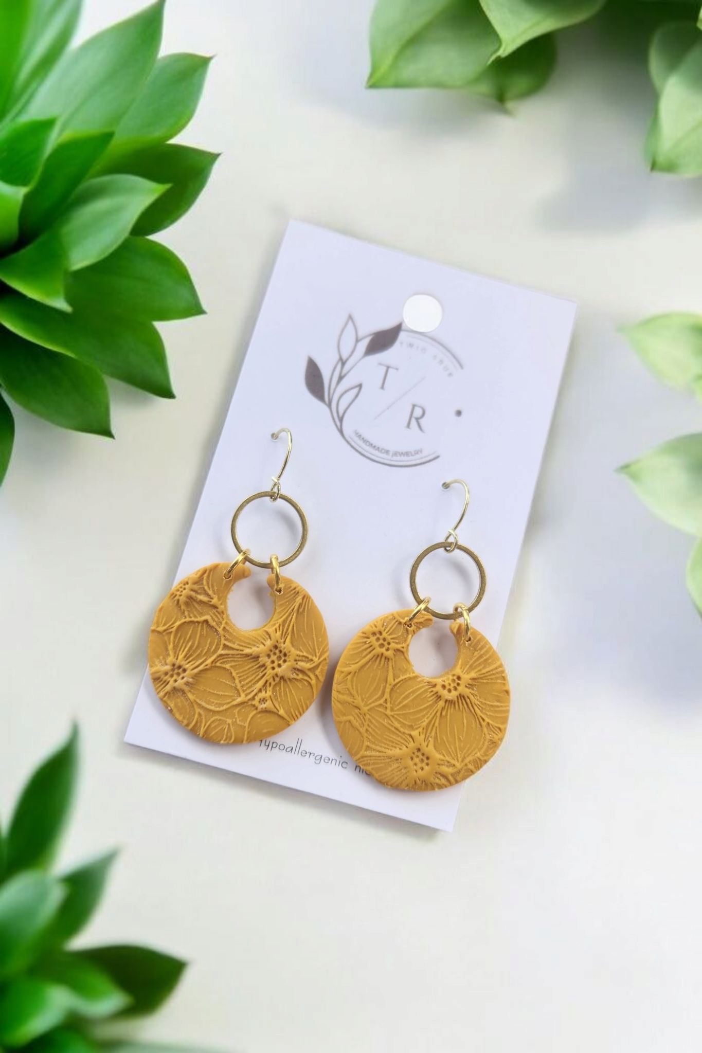 Floral Bella| Embossed clay hoops