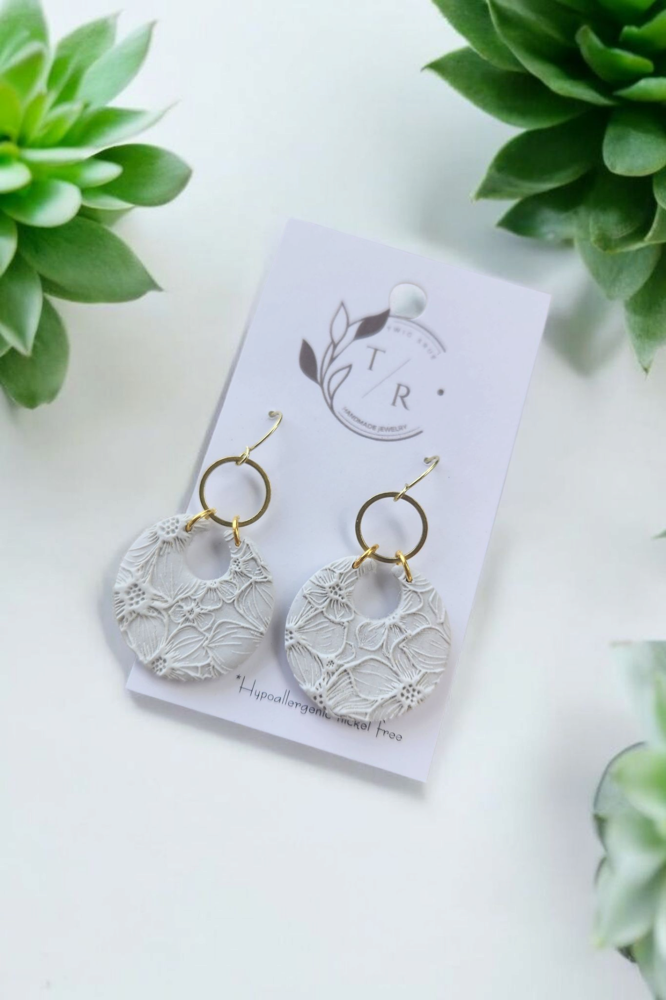 Floral Bella| Embossed clay hoops