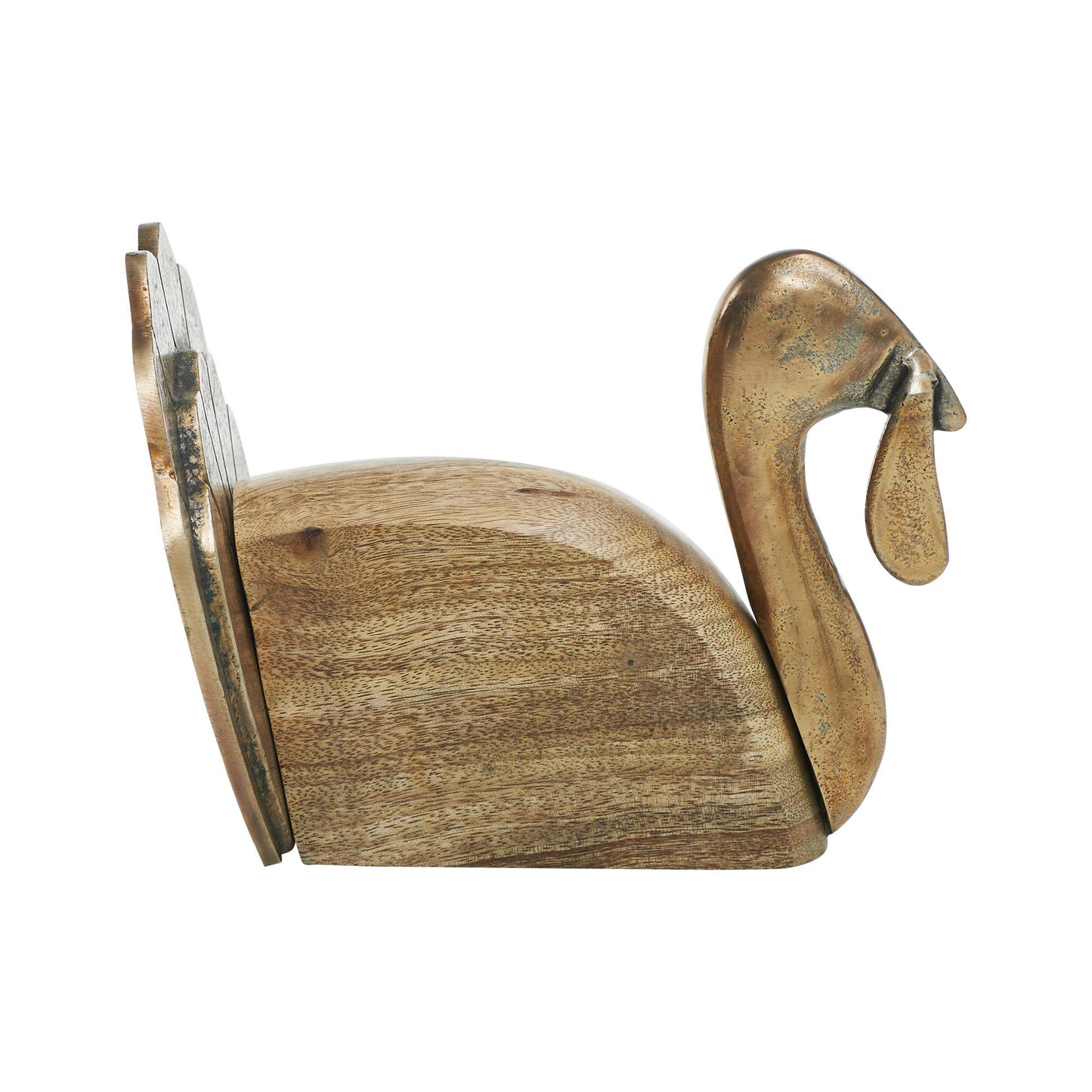 Wooden Turkey Figurine 8.5" Rustic Burnished Gold Fall Decor