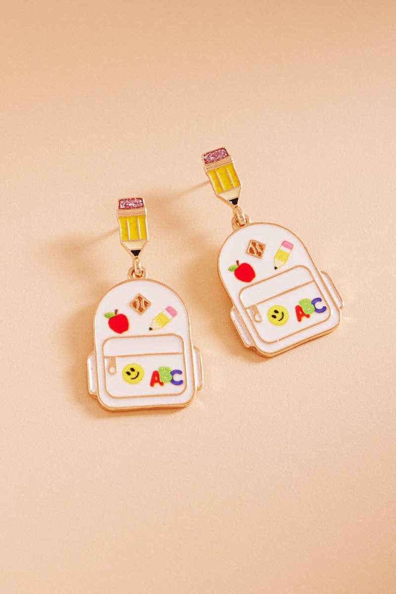 Teachers Day School Bag Enamel Pencil Post Earrings
