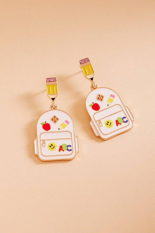 Teachers Day School Bag Enamel Pencil Post Earrings