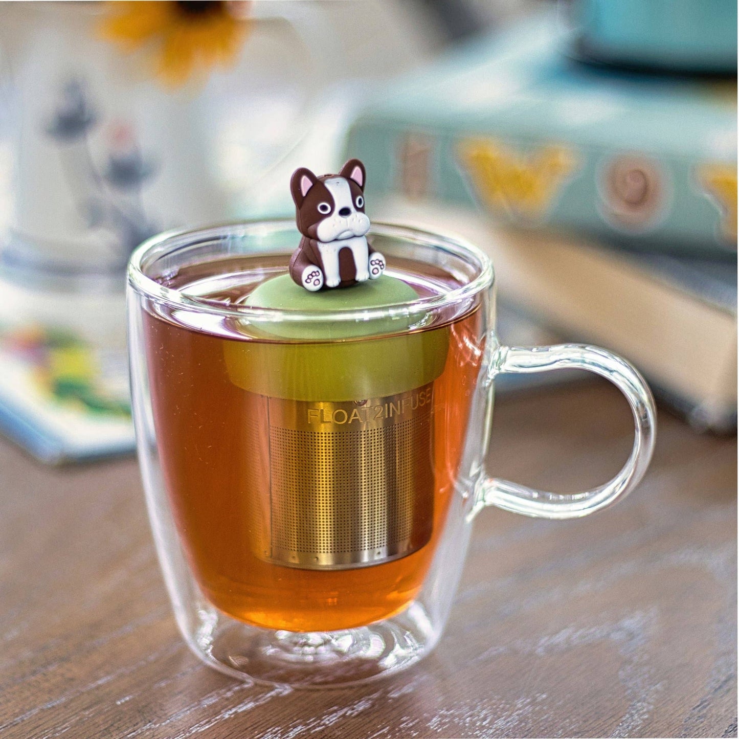 Terrier | Floating Tea Infuser | Green Base | Brown Dog