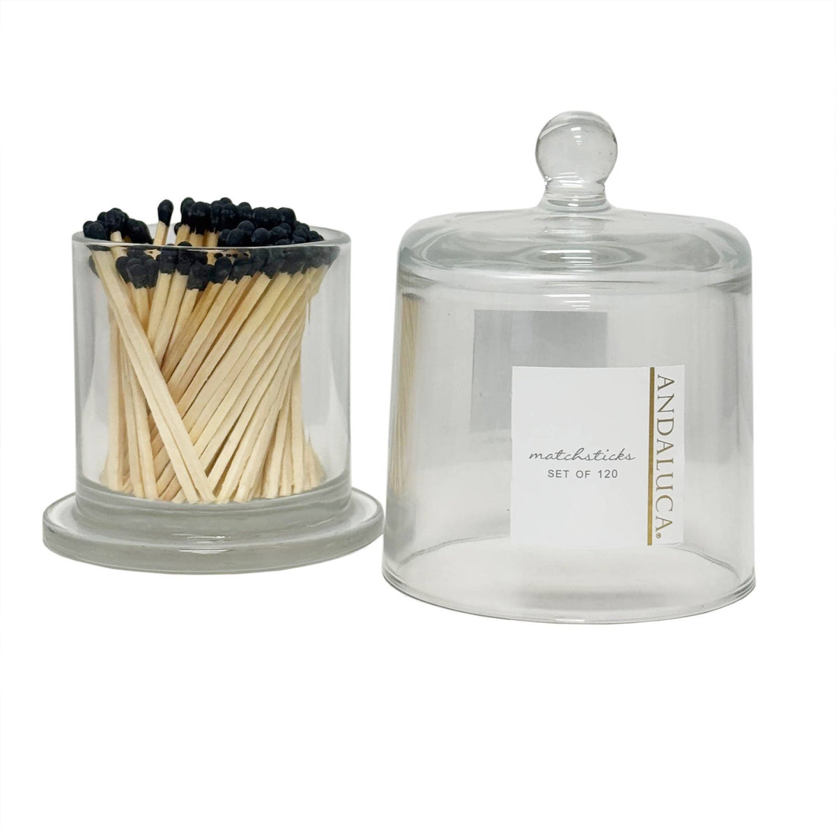 Glass Jar with Lid & 120 Wooden Black Matches