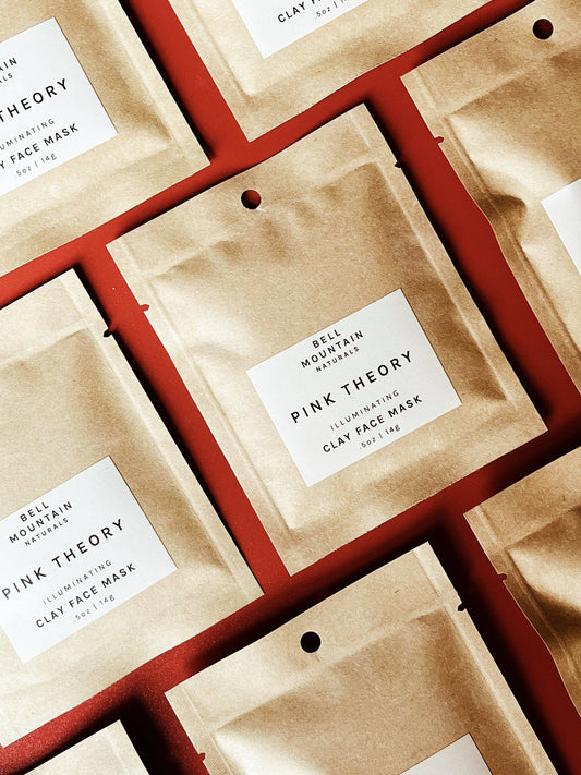 Pink Theory Clay face mask. .5 oz compostable sample pack.