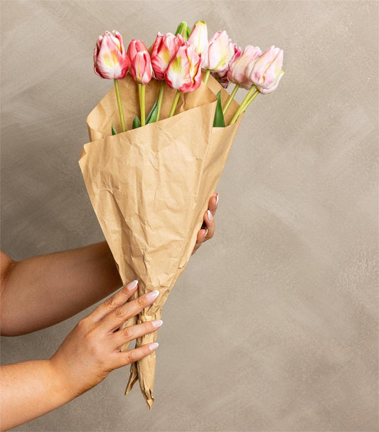 Pink Tulip Real Touch Floral Bunch Wrapped In Paper