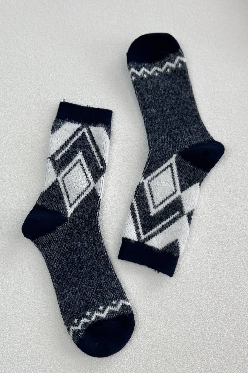 Faux Mohair Diamond Pattern Socks