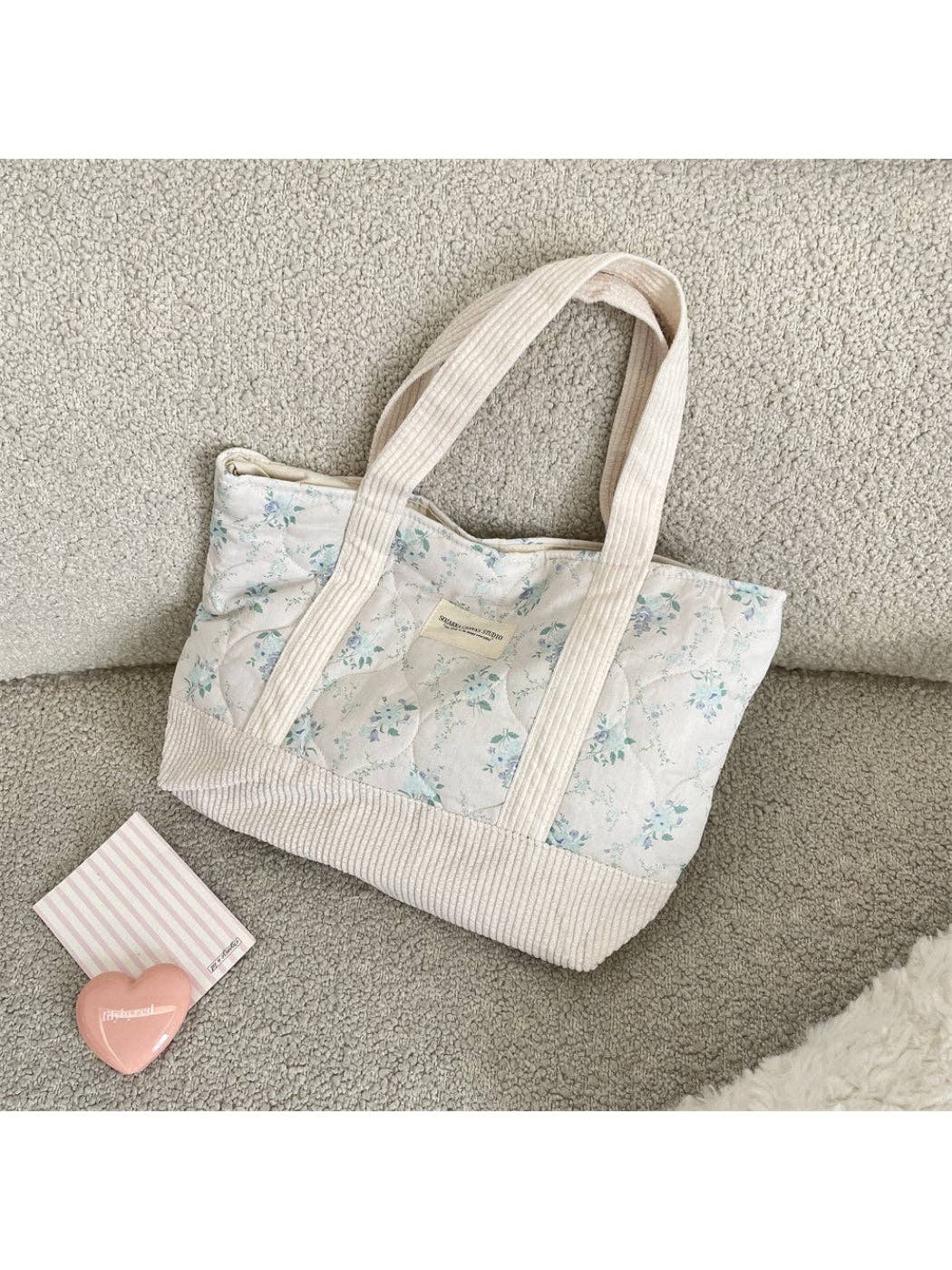 Cosbai - Quilted Floral Tote Bag