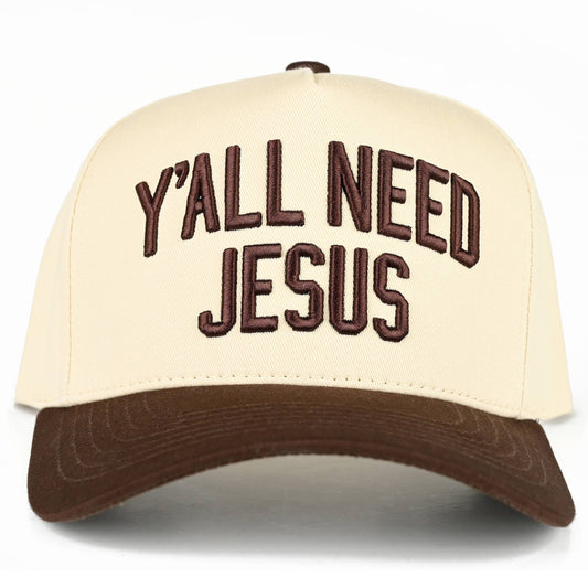 C.C Y'ALL NEED JESUS Embroidered Letter Two Tone Trucker Hat