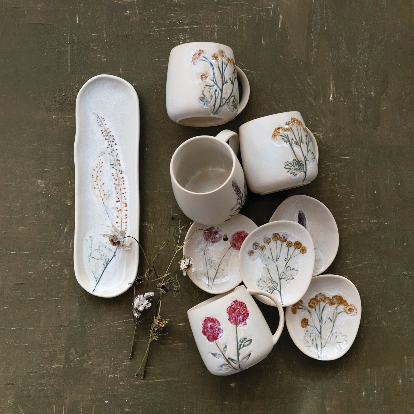 14 oz. Hand-Painted Stoneware Mug, 4 Styles (Each One Will Vary)